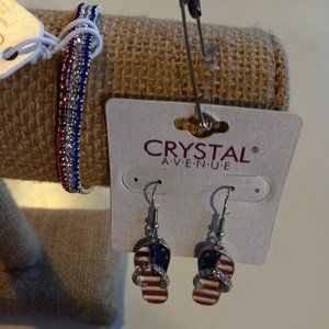 Red,white, & blue  crystal bracelet with coordinating flip flop earrings
